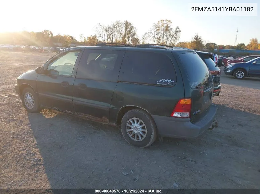 2000 Ford Windstar Lx VIN: 2FMZA5141YBA01182 Lot: 40640578