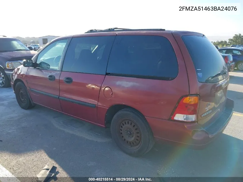 2003 Ford Windstar Lx VIN: 2FMZA51463BA24076 Lot: 40215514