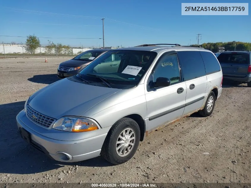 2003 Ford Windstar Lx VIN: 2FMZA51463BB17759 Lot: 40503528