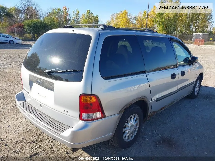 2003 Ford Windstar Lx VIN: 2FMZA51463BB17759 Lot: 40503528