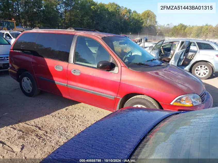 2003 Ford Windstar Lx VIN: 2FMZA51443BA01315 Lot: 40558798