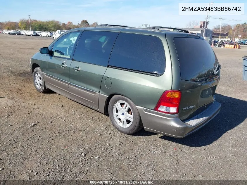 2003 Ford Windstar Sel VIN: 2FMZA53483BB86742 Lot: 40738725