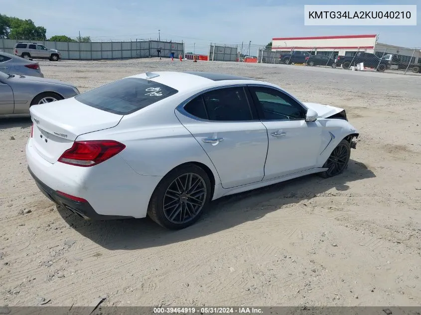 KMTG34LA2KU040210 2019 Genesis G70 2.0T Advanced