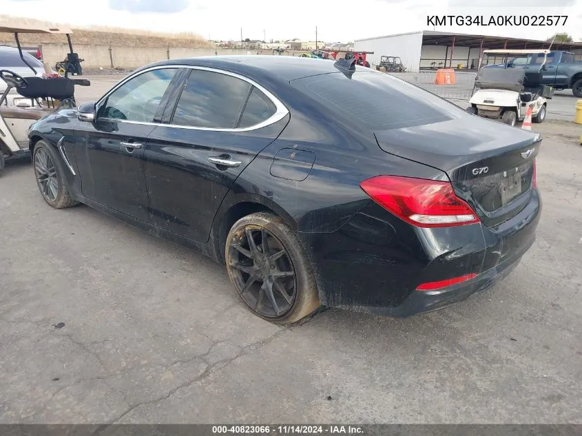 2019 Genesis G70 2.0T Advanced VIN: KMTG34LA0KU022577 Lot: 40823066