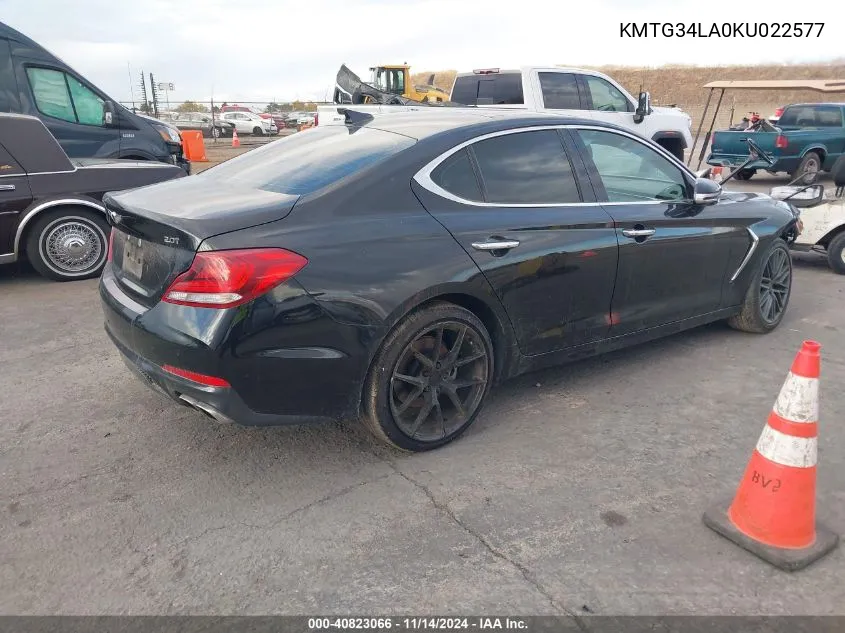 2019 Genesis G70 2.0T Advanced VIN: KMTG34LA0KU022577 Lot: 40823066