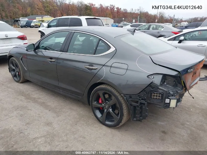 2019 Genesis G70 3.3T Advanced VIN: KMTG34LE4KU012640 Lot: 40863787