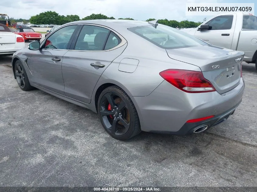 2021 Genesis G70 3.3T Rwd VIN: KMTG34LEXMU074059 Lot: 40436710