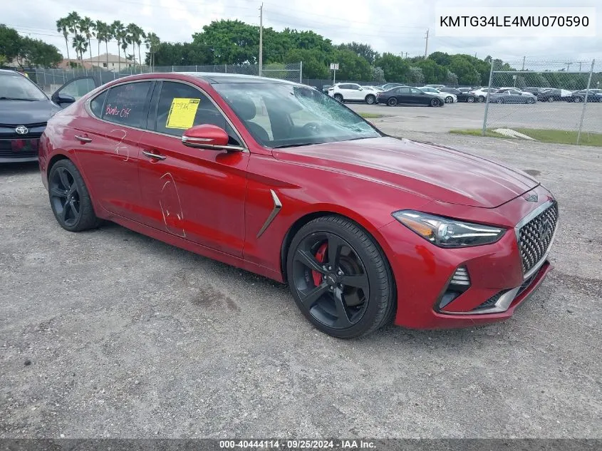 2021 Genesis G70 3.3T Rwd VIN: KMTG34LE4MU070590 Lot: 40444114