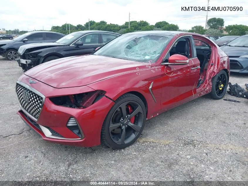 2021 Genesis G70 3.3T Rwd VIN: KMTG34LE4MU070590 Lot: 40444114