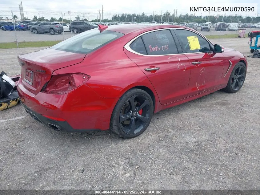 2021 Genesis G70 3.3T Rwd VIN: KMTG34LE4MU070590 Lot: 40444114