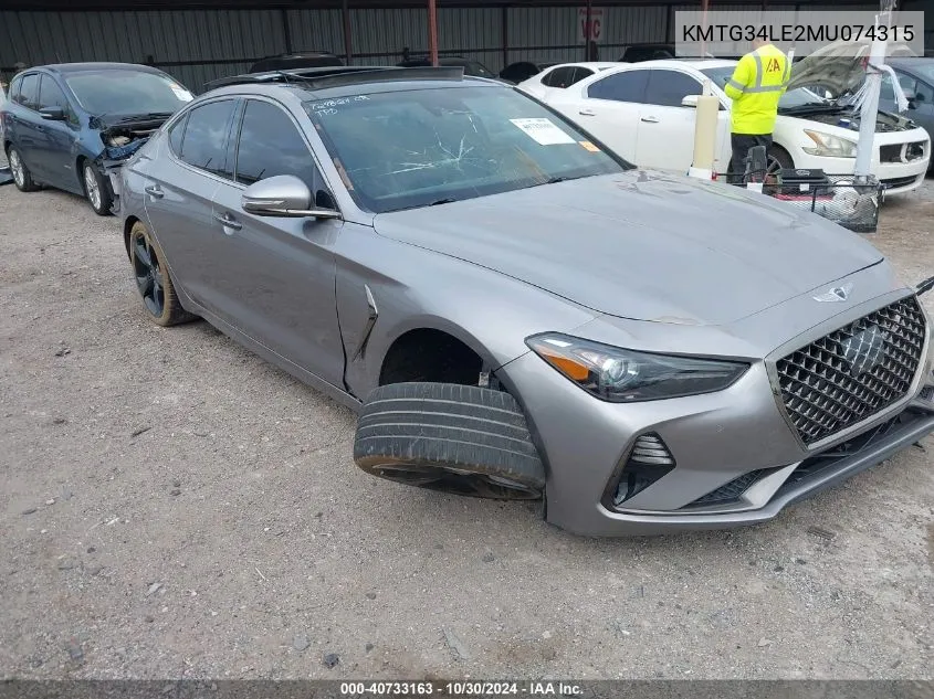 2021 Genesis G70 3.3T Rwd VIN: KMTG34LE2MU074315 Lot: 40733163