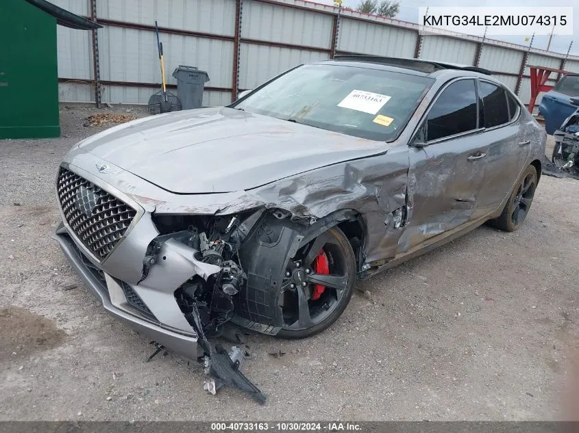 2021 Genesis G70 3.3T Rwd VIN: KMTG34LE2MU074315 Lot: 40733163