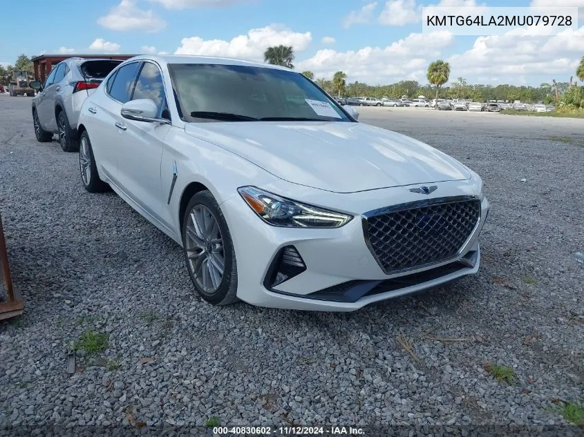 2021 Genesis G70 2.0T Rwd VIN: KMTG64LA2MU079728 Lot: 40830602