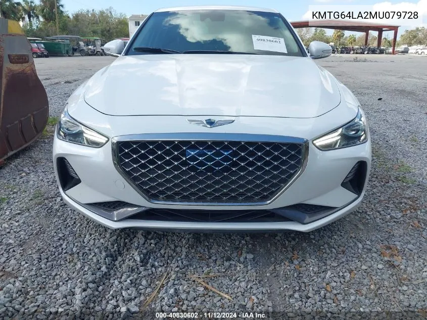 2021 Genesis G70 2.0T Rwd VIN: KMTG64LA2MU079728 Lot: 40830602