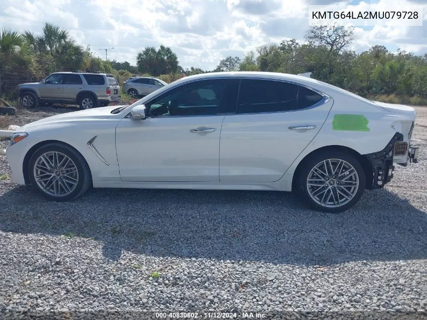 2021 Genesis G70 2.0T Rwd VIN: KMTG64LA2MU079728 Lot: 40830602