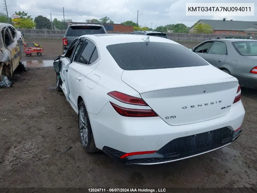 KMTG34TA7NU094011 2022 Genesis G70 2.0T Advanced Awd