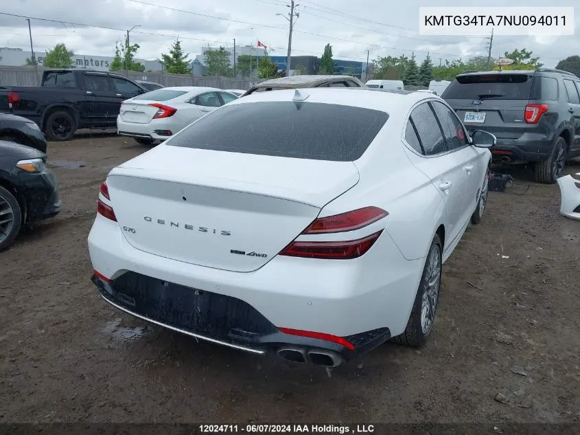 KMTG34TA7NU094011 2022 Genesis G70 2.0T Advanced Awd