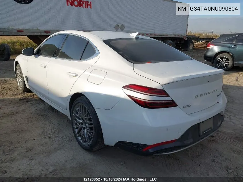 2022 Genesis G70 2.0T Advanced Awd VIN: KMTG34TA0NU090804 Lot: 12123852