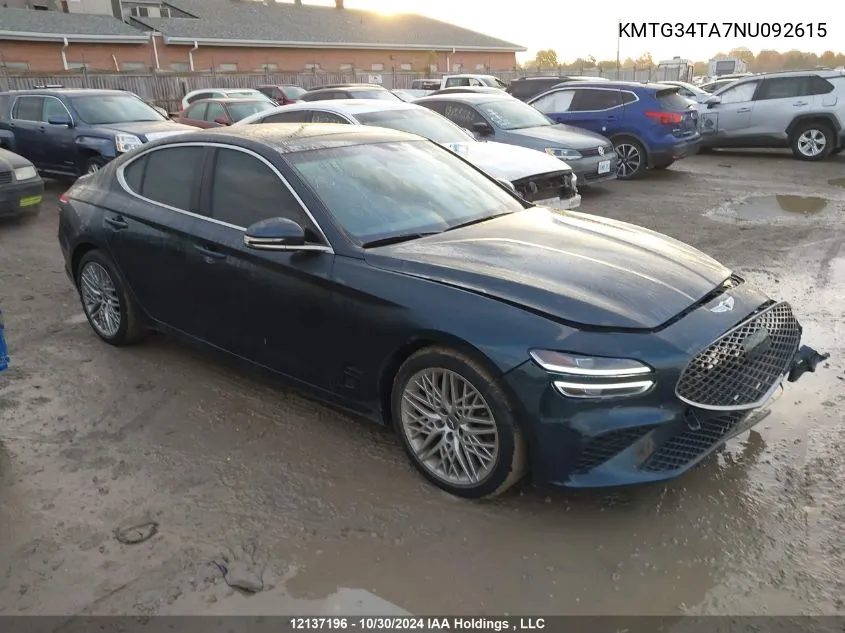 2022 Genesis G70 2.0T Advanced Awd VIN: KMTG34TA7NU092615 Lot: 12137196