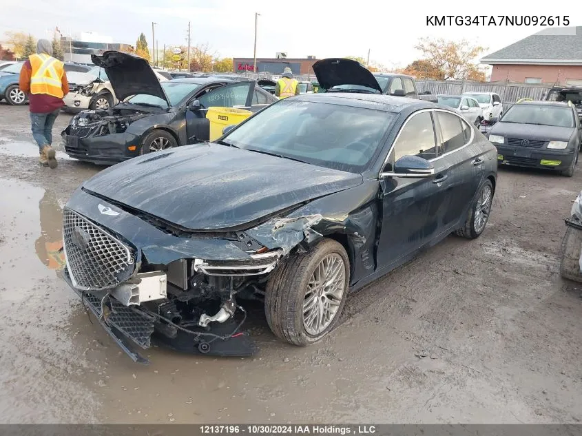 2022 Genesis G70 2.0T Advanced Awd VIN: KMTG34TA7NU092615 Lot: 12137196