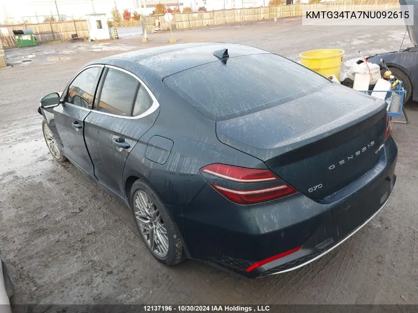 2022 Genesis G70 2.0T Advanced Awd VIN: KMTG34TA7NU092615 Lot: 12137196