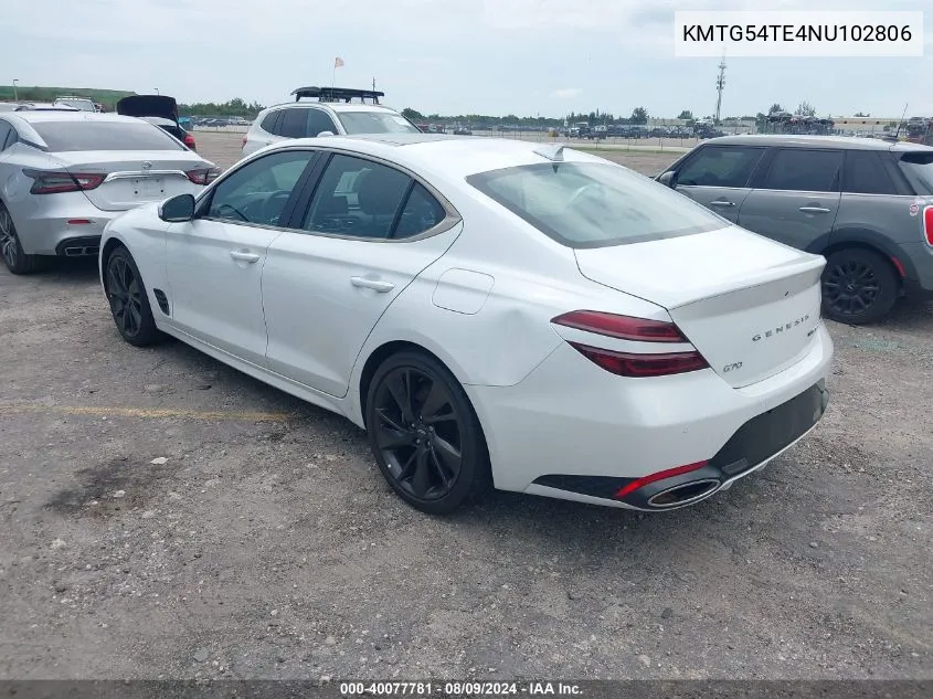 2022 Genesis G70 3.3T Awd VIN: KMTG54TE4NU102806 Lot: 40077781