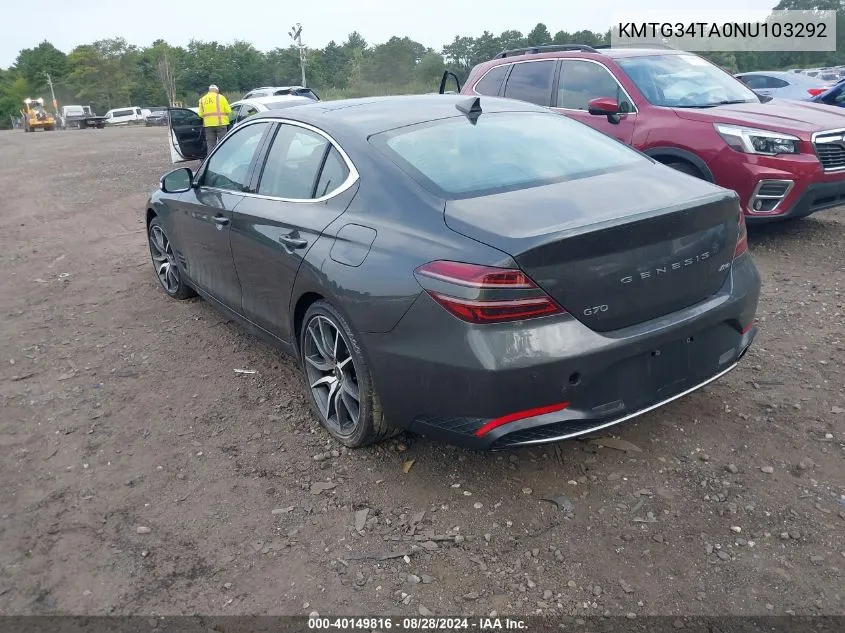 KMTG34TA0NU103292 2022 Genesis G70 2.0T Awd