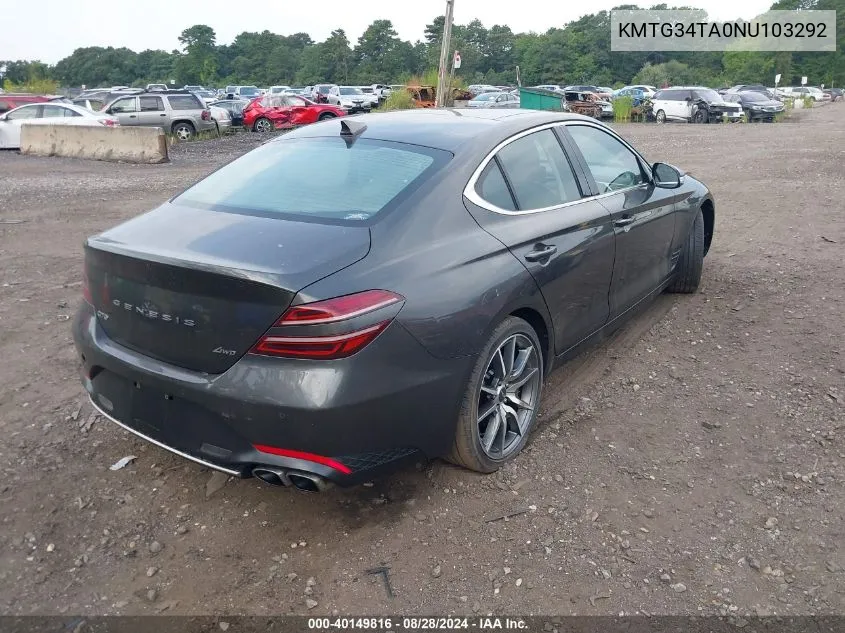 2022 Genesis G70 2.0T Awd VIN: KMTG34TA0NU103292 Lot: 40149816