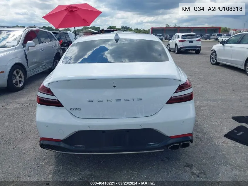 2023 Genesis G70 2.0T Rwd VIN: KMTG34TA2PU108318 Lot: 40410221