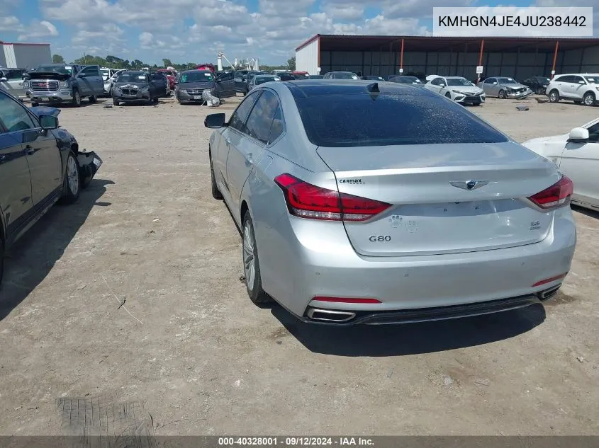 2018 Genesis G80 Premium/Ultimate VIN: KMHGN4JE4JU238442 Lot: 40328001