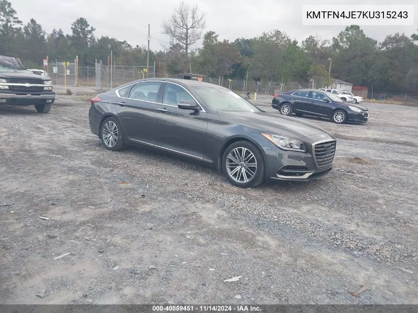 2019 Genesis G80 3.8 VIN: KMTFN4JE7KU315243 Lot: 40859451