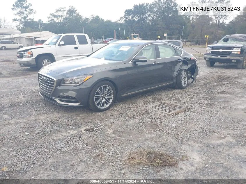 2019 Genesis G80 3.8 VIN: KMTFN4JE7KU315243 Lot: 40859451