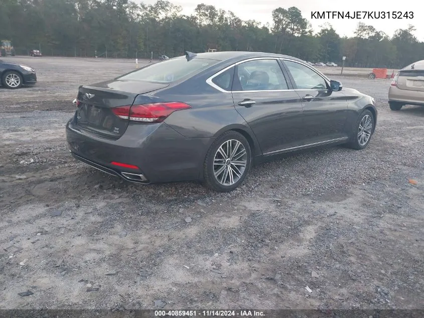 2019 Genesis G80 3.8 VIN: KMTFN4JE7KU315243 Lot: 40859451