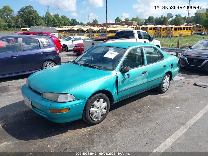 1994 Geo Prizm Lsi VIN: 1Y1SK5363RZ000997 Lot: 40284942