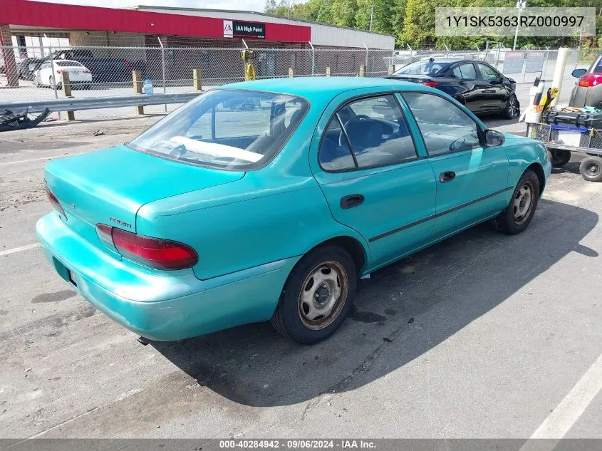 1994 Geo Prizm Lsi VIN: 1Y1SK5363RZ000997 Lot: 40284942