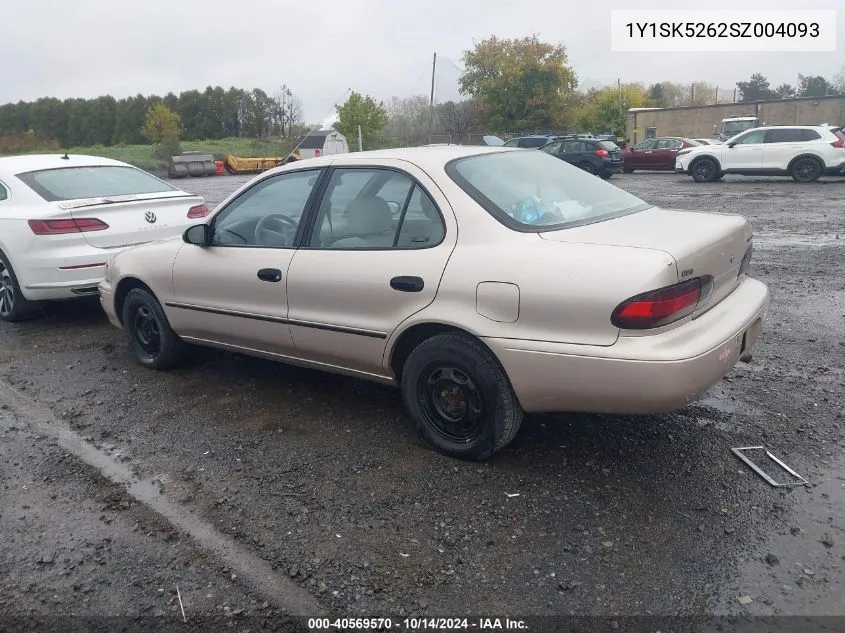 1995 Geo Prizm Lsi VIN: 1Y1SK5262SZ004093 Lot: 40569570