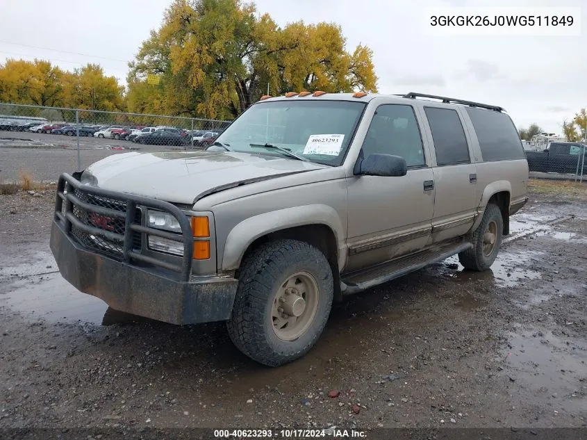 1998 GMC Suburban 2500 K2500 VIN: 3GKGK26J0WG511849 Lot: 40623293