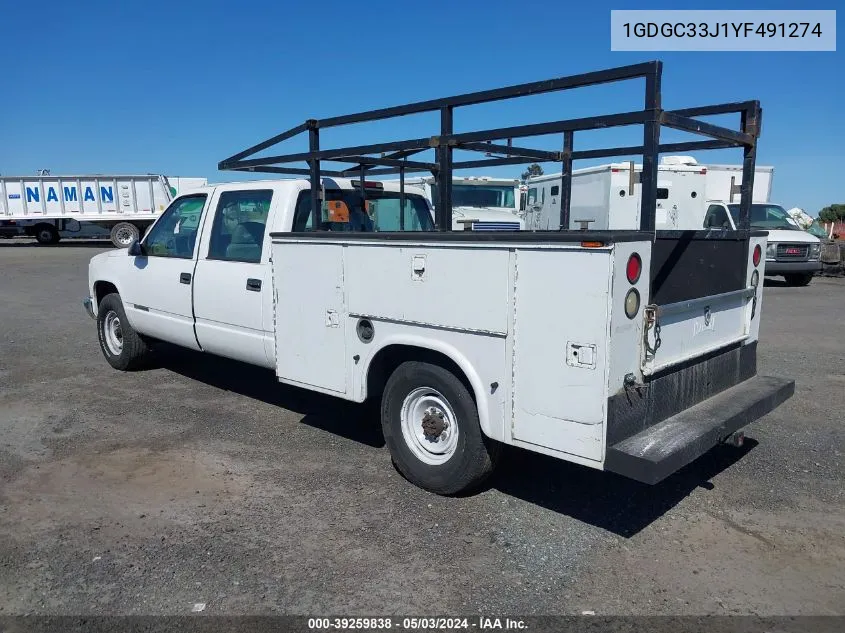 2000 GMC Sierra 3500 Classic Sl VIN: 1GDGC33J1YF491274 Lot: 39259838