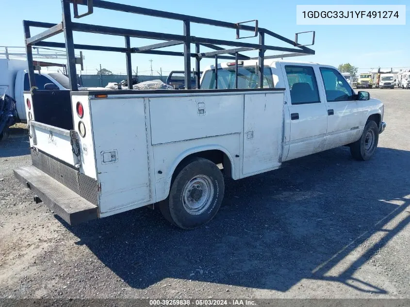 2000 GMC Sierra 3500 Classic Sl VIN: 1GDGC33J1YF491274 Lot: 39259838