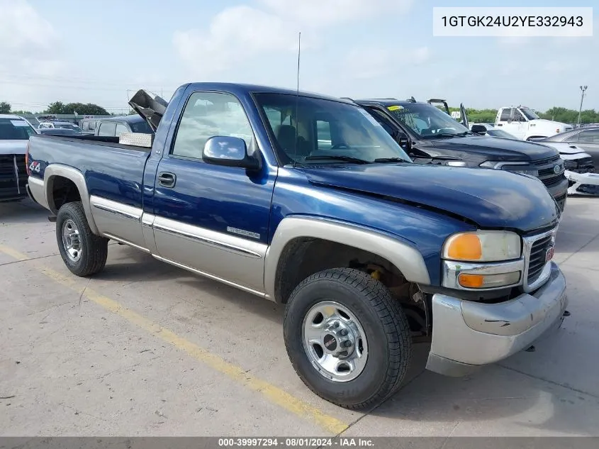 2000 GMC Sierra 2500 Sle VIN: 1GTGK24U2YE332943 Lot: 39997294