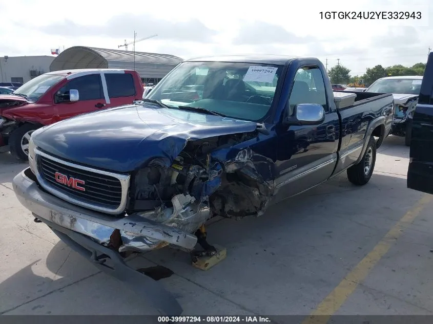 2000 GMC Sierra 2500 Sle VIN: 1GTGK24U2YE332943 Lot: 39997294