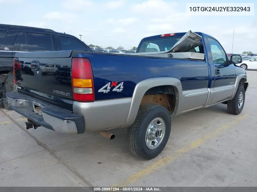 2000 GMC Sierra 2500 Sle VIN: 1GTGK24U2YE332943 Lot: 39997294