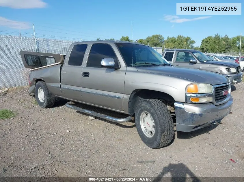 2000 GMC Sierra 1500 Sle VIN: 1GTEK19T4YE252965 Lot: 40219421