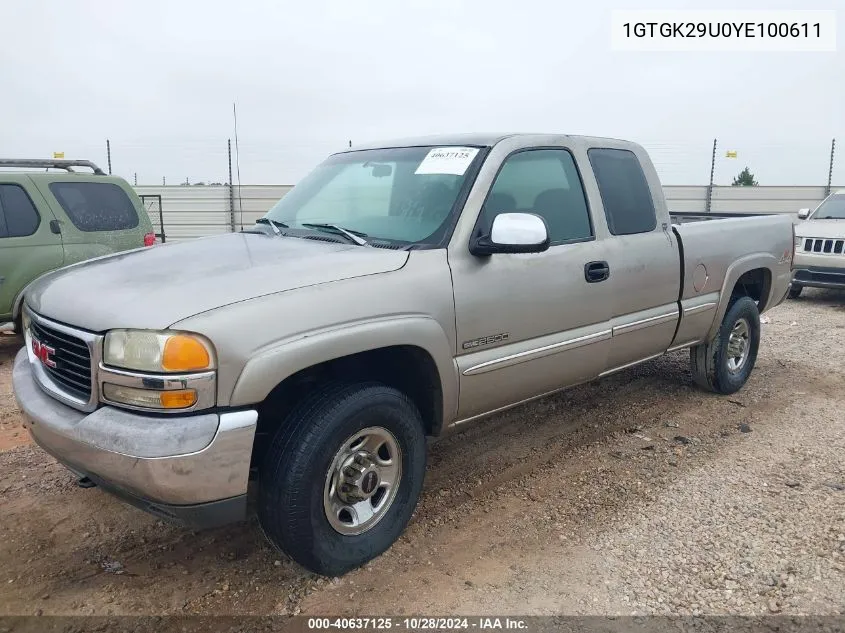 2000 GMC Sierra 2500 Sle VIN: 1GTGK29U0YE100611 Lot: 40637125