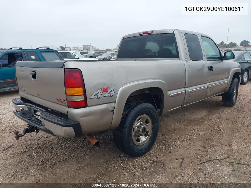 2000 GMC Sierra 2500 Sle VIN: 1GTGK29U0YE100611 Lot: 40637125