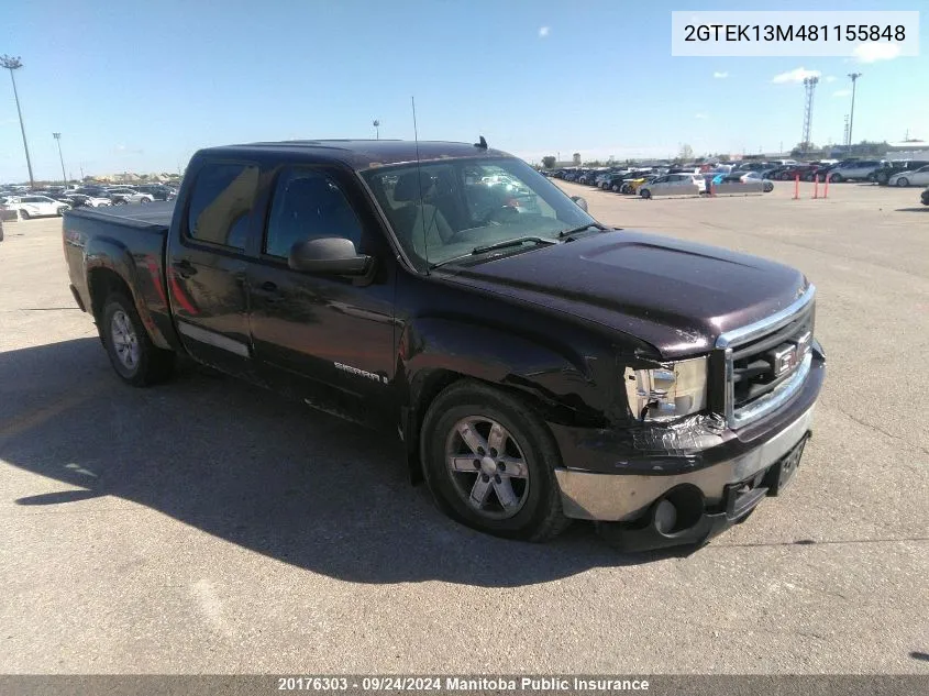 2008 GMC Sierra 1500 Sle Crew Cab VIN: 2GTEK13M481155848 Lot: 20176303