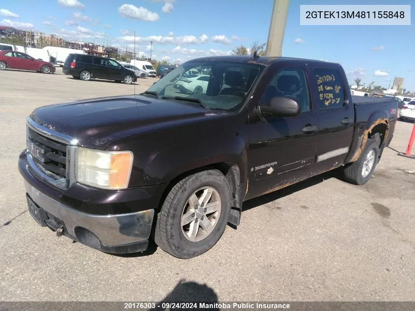 2008 GMC Sierra 1500 Sle Crew Cab VIN: 2GTEK13M481155848 Lot: 20176303