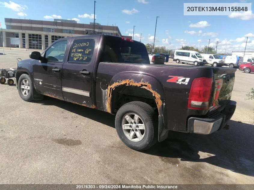 2008 GMC Sierra 1500 Sle Crew Cab VIN: 2GTEK13M481155848 Lot: 20176303