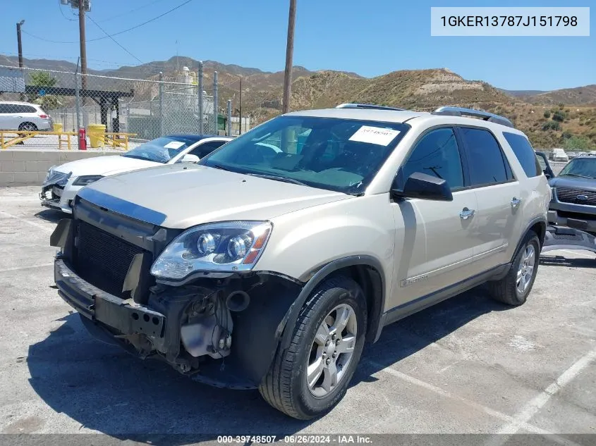 2007 GMC Acadia Sle-1 VIN: 1GKER13787J151798 Lot: 39748507