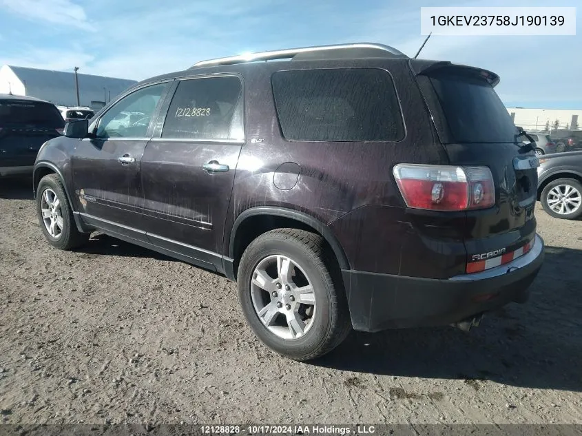 2008 GMC Acadia VIN: 1GKEV23758J190139 Lot: 12128828